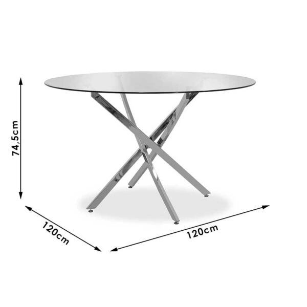 Τραπέζι στρόγγυλο Steve με γυάλινη επιφάνεια διαφανές Φ120x74,5εκ