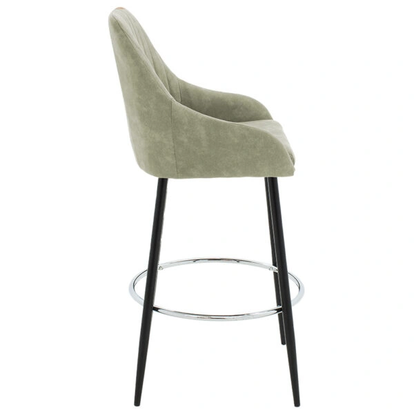 Σκαμπό bar Cody μεταλλικό μαύρο-ύφασμα ανοιχτό γκρι antique