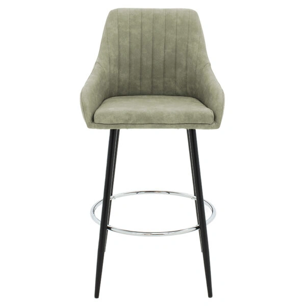 Σκαμπό bar Cody μεταλλικό μαύρο-ύφασμα ανοιχτό γκρι antique