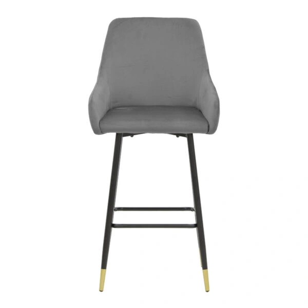 Σκαμπό bar Lithe μεταλλικό μαύρο χρυσό-βελούδο γκρι 47x44x98εκ