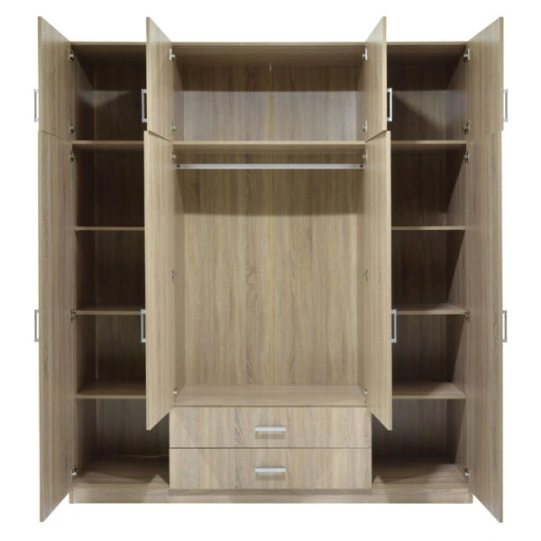 Ντουλάπα ρούχων Royal τετράφυλλη με πατάρι χρώμα sonoma 200x58x230