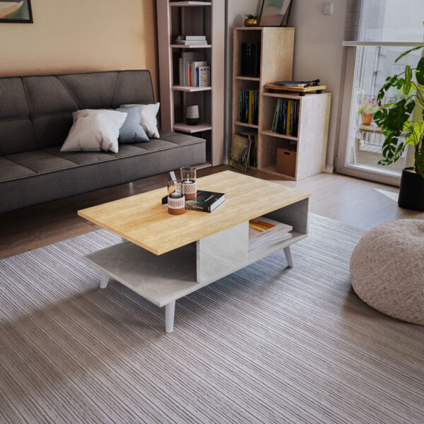 Τραπέζι σαλονιού Moses χρώμα sonoma-λευκό μαρμάρου 90x54x37.5εκ