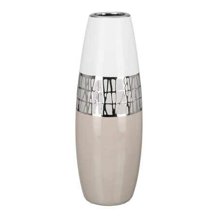 Βάζο  Λευκό/Ασημί/Μπεζ Κεραμικό 12.5x12.5x29cm
