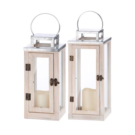 Φανάρι Φωτιζόμενο LED Φυσικό/Γκρι Ξύλο/Μέταλλο 15.5x15.5x39cm