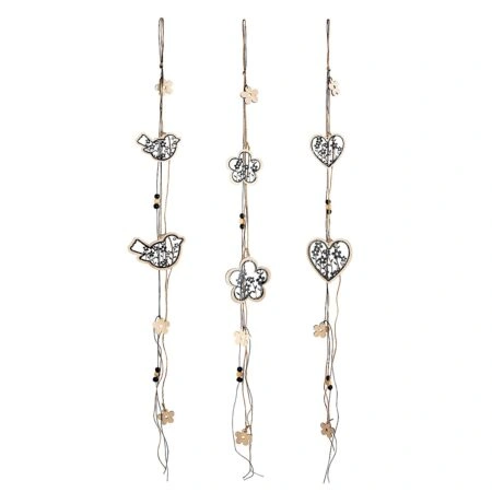 Διακοσμητικό Κρεμαστό Πουλί/Τριφύλλι/Καρδιά Φυσικό/Μαύρο Ξύλο/Σχοινί 1x11x85cm Σε 3 Σχέδια