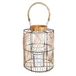 Φανάρι  Φυσικό/Μαύρο Rattan/Μέταλλο 33cm