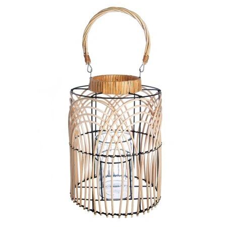 Φανάρι Φυσικό/Μαύρο Rattan/Μέταλλο 33cm