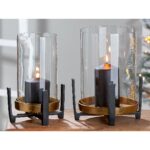 Φανάρι Διάφανο/Χρυσό Γυαλί/Αλουμίνιο/Ξύλο 18.5x19x27.5cm