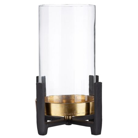 Φανάρι Διάφανο/Χρυσό Γυαλί/Αλουμίνιο/Ξύλο 18.5x19x27.5cm