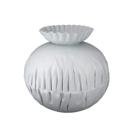 Βάζο Τσαλακωμένο Λευκό Μέταλλο 22cm