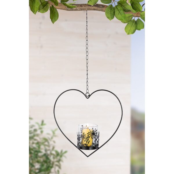 Διακοσμητικό Κρεμαστό Καρδιά Με Μικρό Φανάρι Μαύρο Μέταλλο 7.5x24.5x25cm