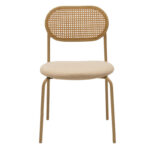 Καρέκλα James  στοιβαζόμενη pe rattan ύφασμα μπεζ-μέταλλο φυσικό