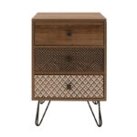 Κομοδίνο Boho με 3 συρτάρια καρυδί με μεταλλικά πόδια 40x40x59εκ