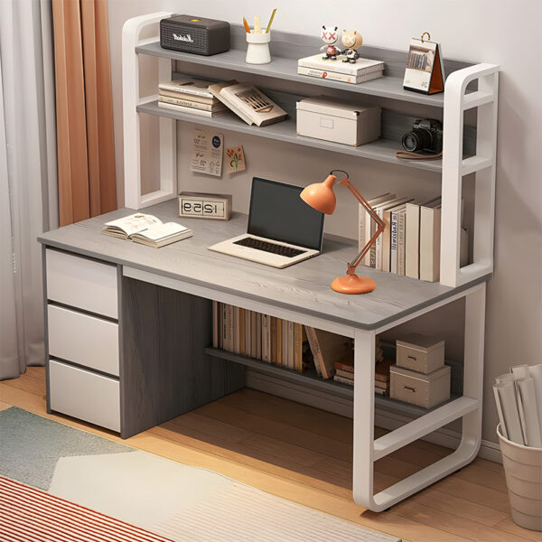 Γραφείο Soco με ραφιέρα-MDF γκρι-λευκό 120x50x147εκ