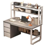 Γραφείο Soco με ραφιέρα-MDF γκρι-λευκό 120x50x147εκ