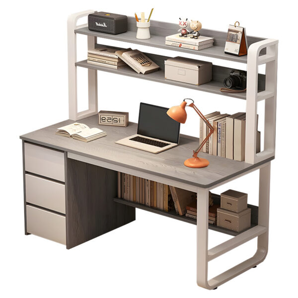 Γραφείο Soco με ραφιέρα-MDF γκρι-λευκό 120x50x147εκ