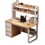 Γραφείο Soco με ραφιέρα-MDF φυσικό-λευκό 120x50x147εκ