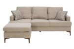 Γωνιακός καναπές με σκαμπό Slim υφασμάτινος χρώμα μπεζ με μαξιλάρια 185x140x70εκ