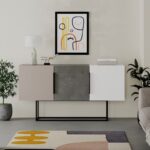 Μπουφές Estella  γκρι antique-μόκα-λευκό 150x42x79.5εκ