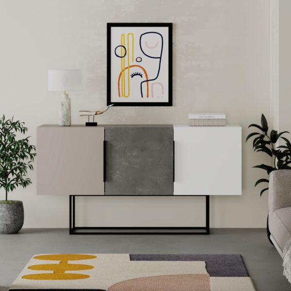 Μπουφές Estella  γκρι antique-μόκα-λευκό 150x42x79.5εκ