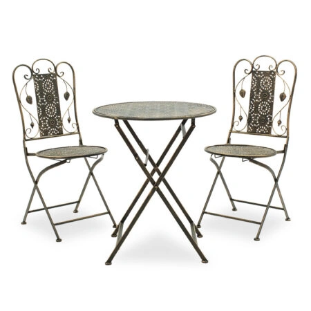 Τραπεζαρία Drill pakoworld σετ 3τεμ μέταλλο χρώμα χαλκού antique