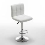 Σκαμπό Bar  DIN Με Πλάτη Πτυσσόμενο Λευκό PVC/Μέταλλο 44x50x92-113cm