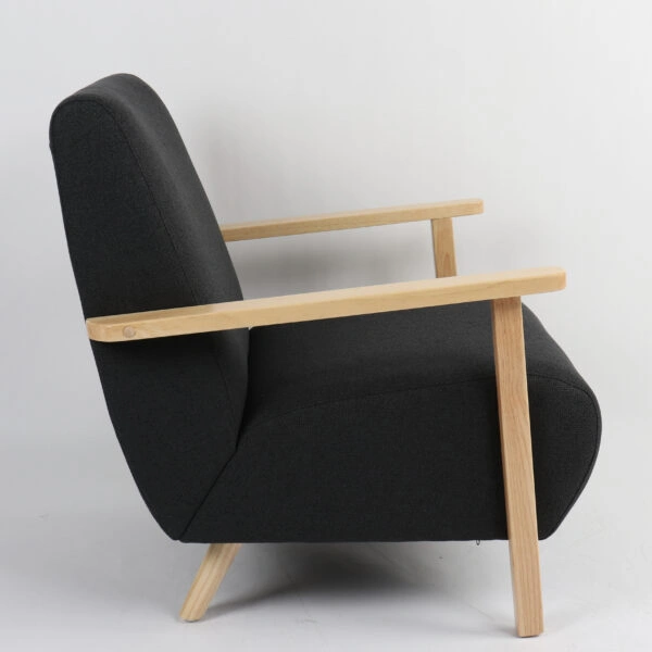 Πολυθρόνα  GREVILLEA Μαύρο/Φυσικό Ύφασμα/Ξύλο 82x70.5x85cm