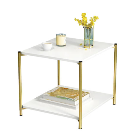 Τραπεζάκι Σαλονιού ArteLibre ARGUN Λευκό Με Όψη Μαρμάρου MDF/Μέταλλο 40x40x43cm