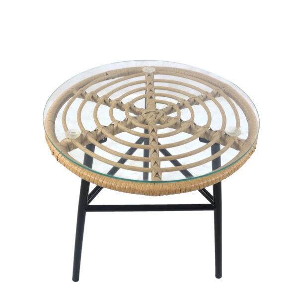 Τραπέζι Κήπου  ARELLIUS Φυσικό/Μαύρο Μέταλλο/Rattan/Γυαλί 45x45x46cm