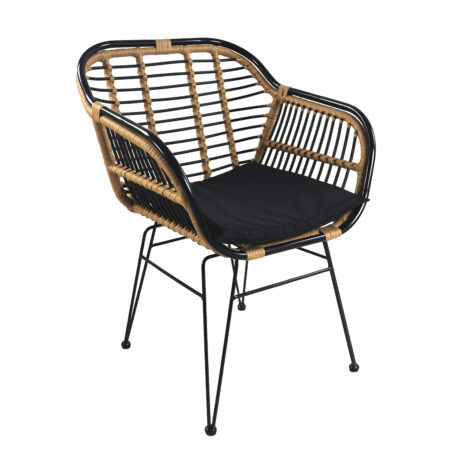Καρέκλα Κήπου  ATINIUS Φυσικό/Μαύρο Μέταλλο/Rattan 58x62x82cm