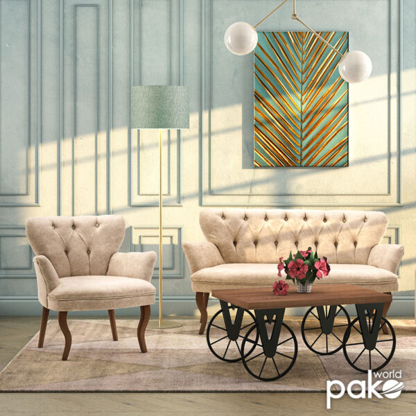 Καναπές Samara 2θέσιος βελούδο μπεζ με καρυδί πόδια 130x55x79εκ