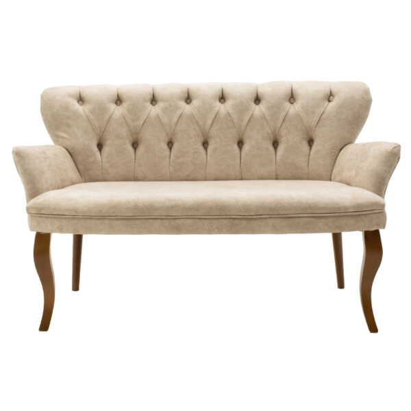 Καναπές Samara 2θέσιος βελούδο μπεζ με καρυδί πόδια 130x55x79εκ