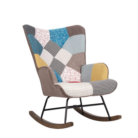 Πολυθρόνα Κουνιστή GERDA Patchwork Ύφασμα/Μέταλλο/Ξύλο 84x69x90cm