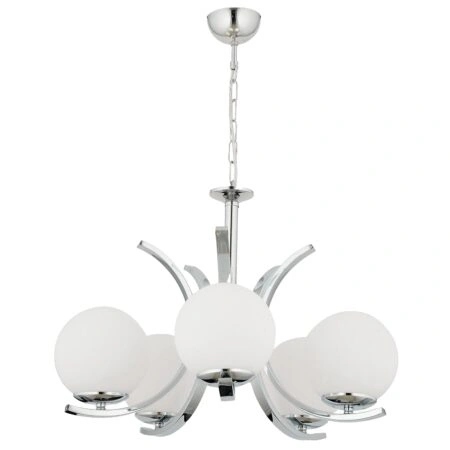 Φωτιστικό Κρεμαστό LACERTA Πεντάφωτο Ασημί/Λευκό Μέταλλο/Γυαλί 50x75cm