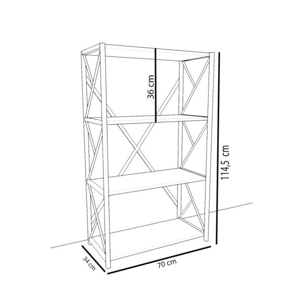 Βιβλιοθήκη IKE Δρυς/Μαύρο Μοριοσανίδα/Μέταλλο 70x34x114.5cm