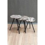 Τραπεζάκι Βοηθητικό  UBA Γκρι/Όψη Μαρμάρου Μοριοσανίδα/Μέταλλο 33.5x52cm Σετ 3Τμχ