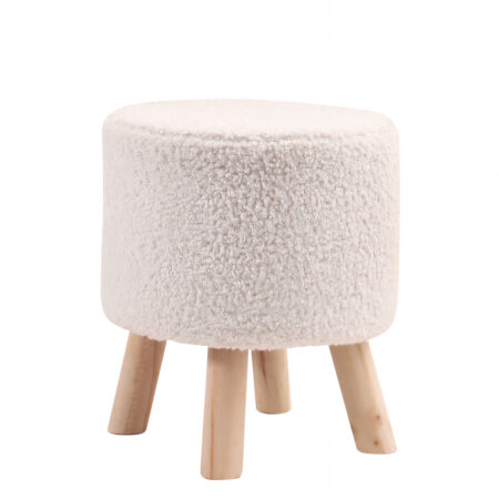 Σκαμπό CATTLEYA Με Ξύλινα Πόδια Λευκό Ύφασμα Cashmere 35x35x40cm