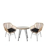 Σετ Τραπεζαρία Κήπου  EUSEBIO Φυσικό/Μαύρο Μέταλλο/Rattan Με 2 Καρέκλες 14990338