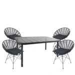 Σετ Τραπεζαρία Κήπου AMPIUS Μαύρο Μέταλλο/Rattan/Γυαλί Με 4 Καρέκλες 14990385