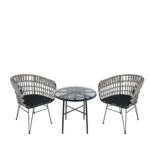 Σετ Τραπεζαρία Κήπου  APPIUS Μαύρο Μέταλλο/Rattan/Γυαλί Με 2 Καρέκλες 14990394