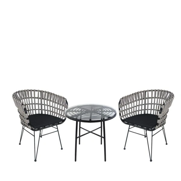 Σετ Τραπεζαρία Κήπου  APPIUS Μαύρο Μέταλλο/Rattan/Γυαλί Με 2 Καρέκλες 14990394