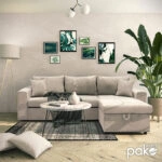 Γωνιακός καναπές-κρεβάτι αναστρέψιμος Lilian ύφασμα μπεζ 225x148x81εκ