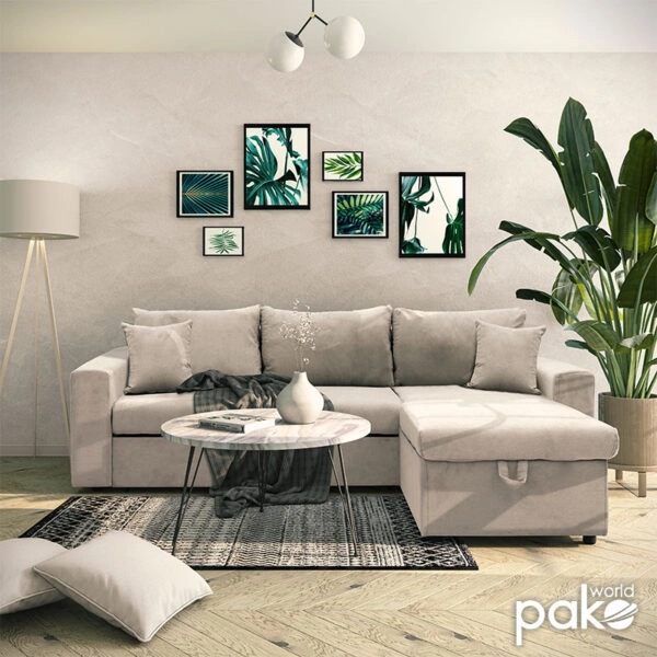 Γωνιακός καναπές-κρεβάτι αναστρέψιμος Lilian ύφασμα μπεζ 225x148x81εκ