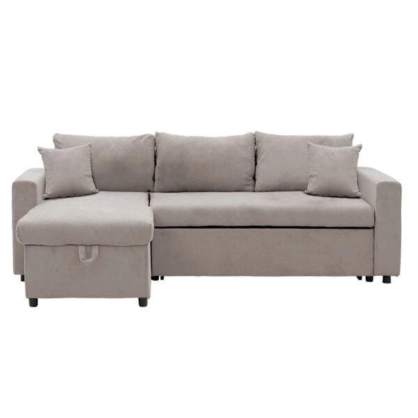 Γωνιακός καναπές-κρεβάτι αναστρέψιμος Lilian ύφασμα μπεζ 225x148x81εκ