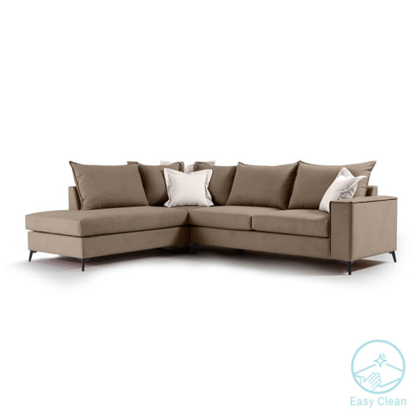 Γωνιακός καναπές δεξιά γωνία Romantic ύφασμα mocha-cream 290x235x95εκ