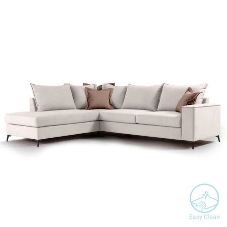 Γωνιακός καναπές δεξιά γωνία Romantic ύφασμα cream-mocha 290x235x95εκ