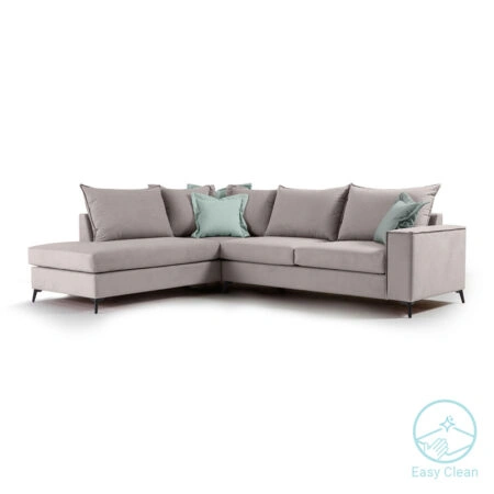 Γωνιακός καναπές δεξιά γωνία Romantic ύφασμα elephant-ciel 290x235x95εκ