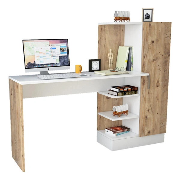 Γραφείο-ραφιέρα Kary  λευκό-oak 152,5x40x120εκ