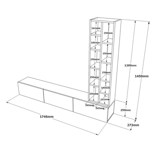 Σύνθετο σαλονιού επιτοίχιο Esmeralda λευκό-φυσικό 174.5x27x145εκ