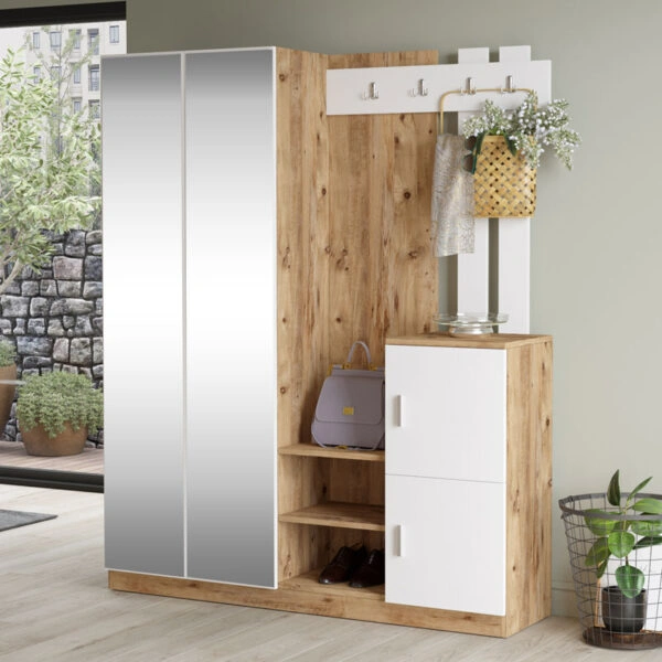 Έπιπλο εισόδου Doorse  μελαμίνης λευκό-oak 147.5x35x180εκ